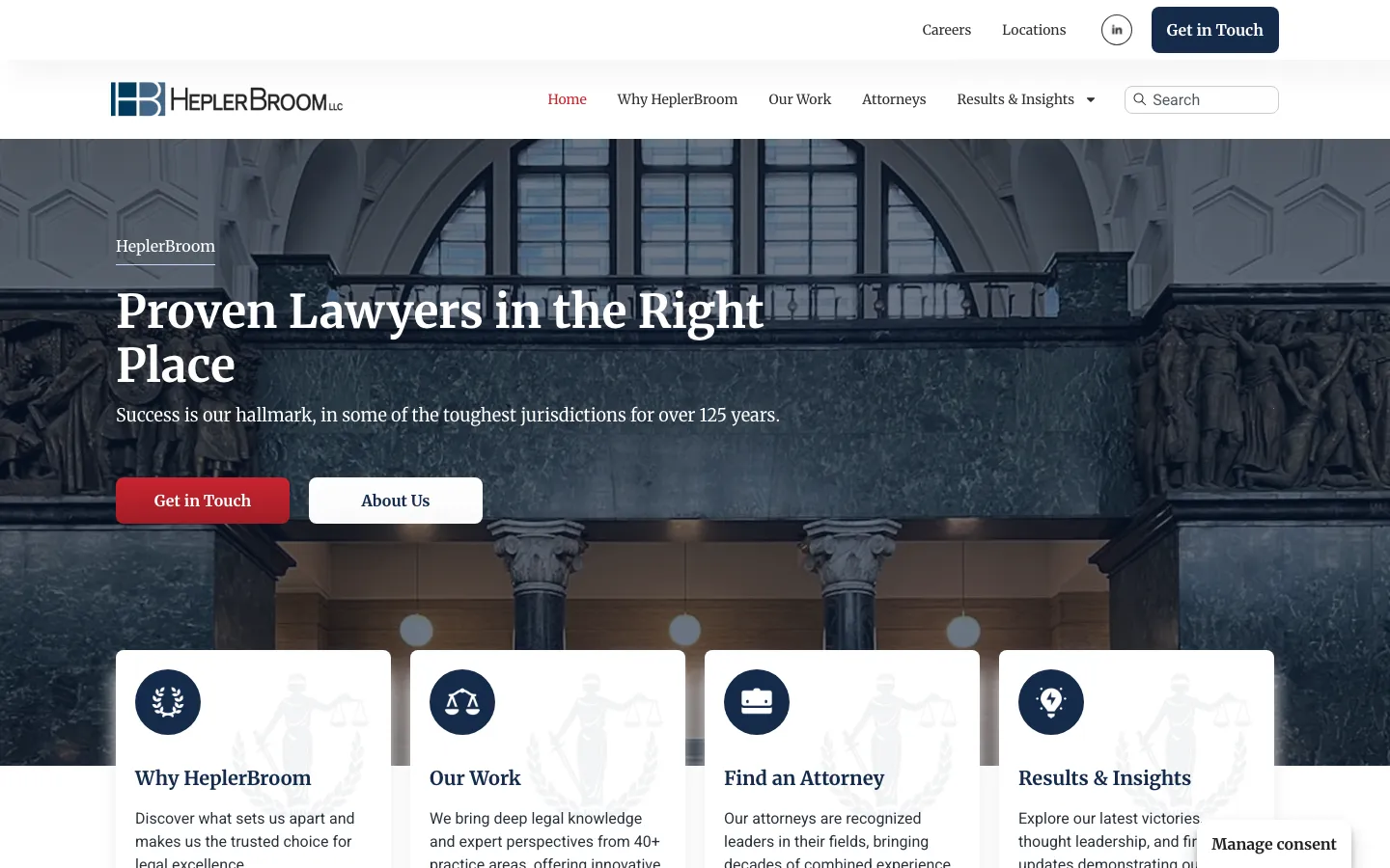 Screenshot of the HeplerBroom LLC website
