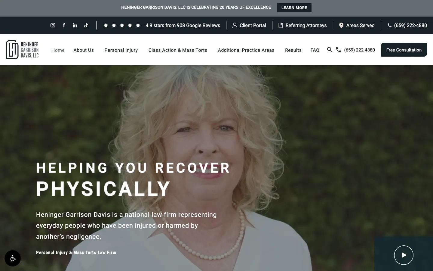 Screenshot of the Heninger Garrison Davis LLC website