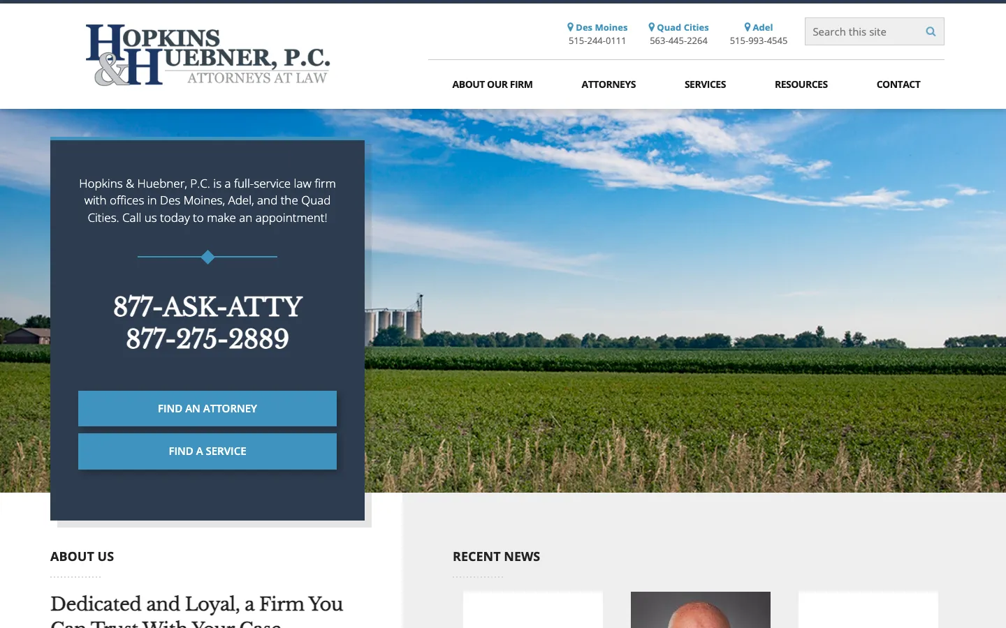 Screenshot of the Hopkins & Huebner, P.C. website