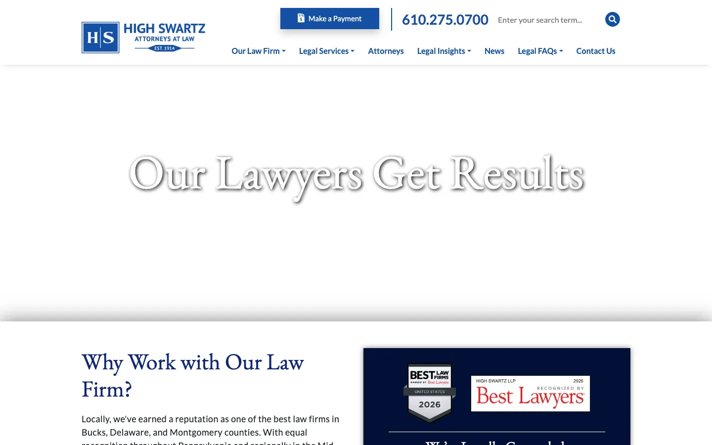 Screenshot of the High Swartz LLP website