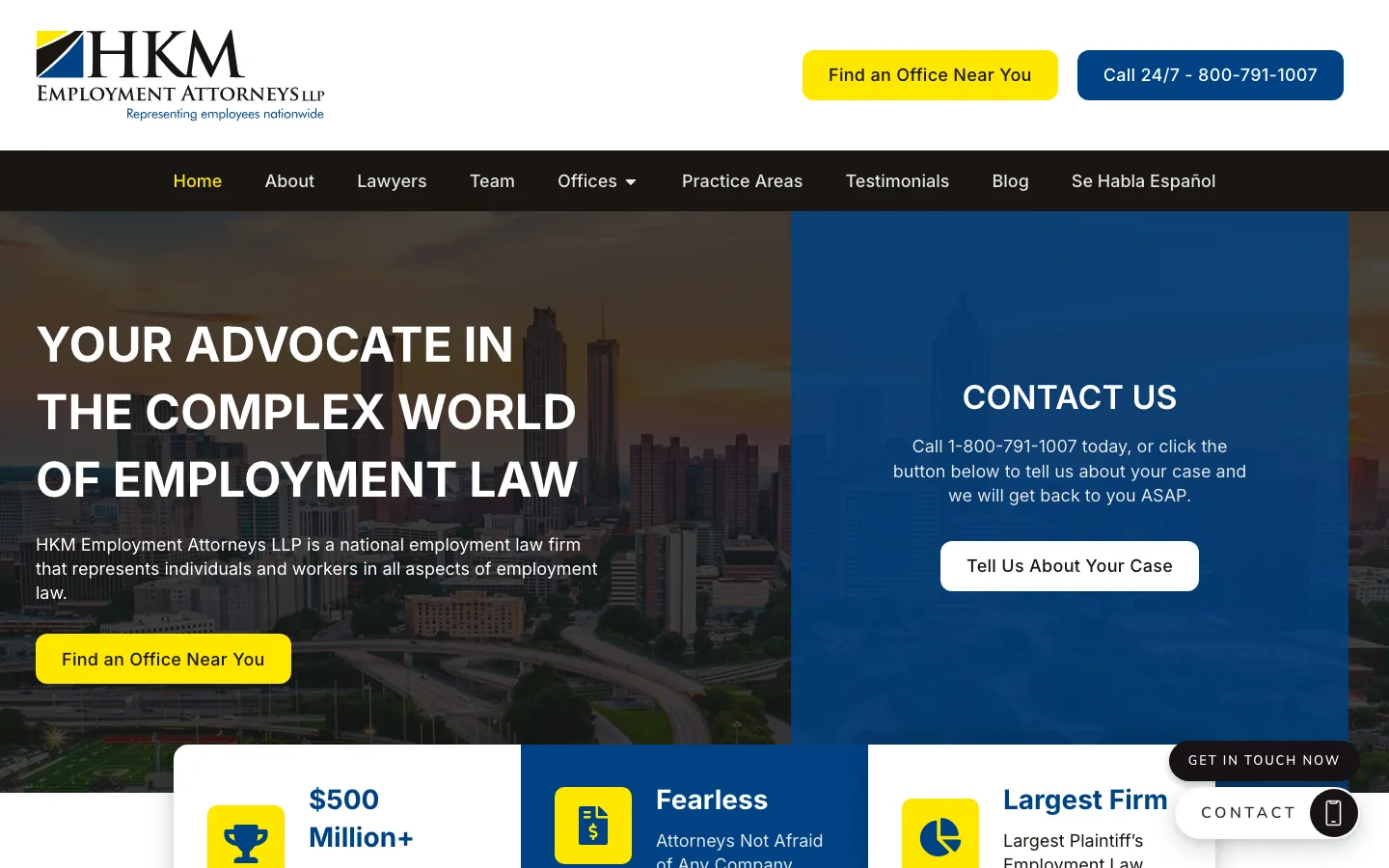 Screenshot of the HKM Employment Attorneys LLP website