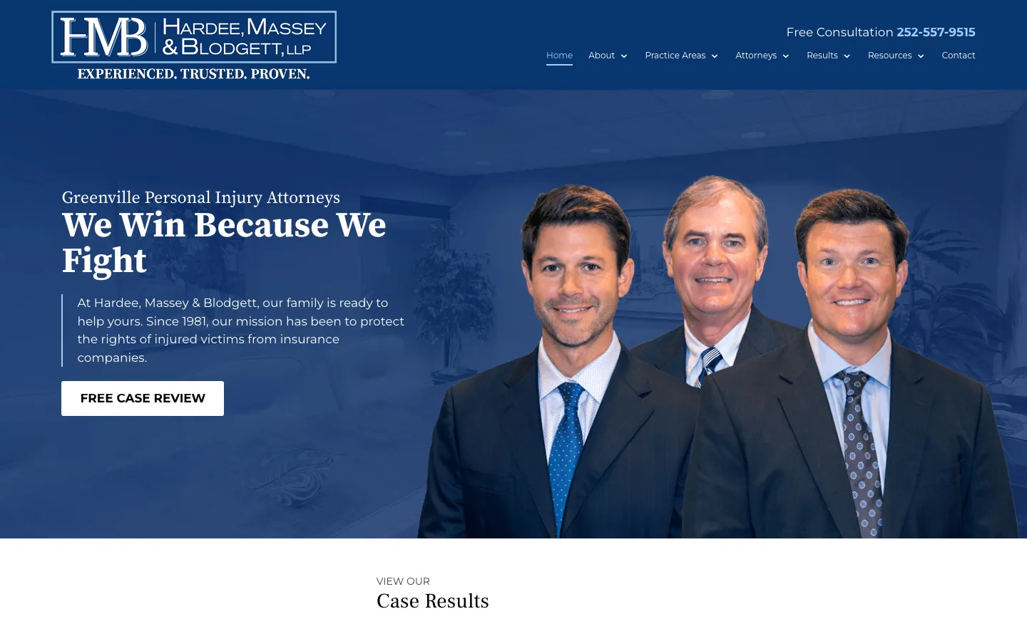 Screenshot of the Hardee, Massey & Blodgett, LLP website