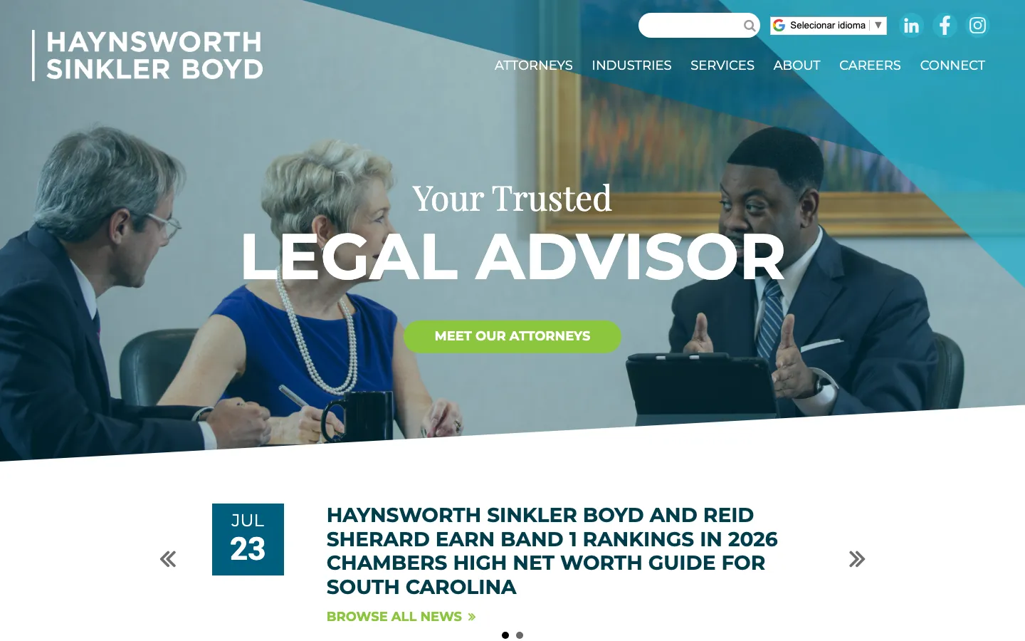 Screenshot of the Haynsworth Sinkler Boyd, P.A. website