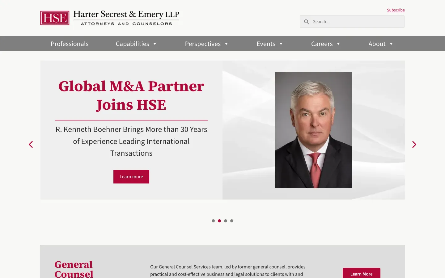 Screenshot of the Harter Secrest & Emery LLP website