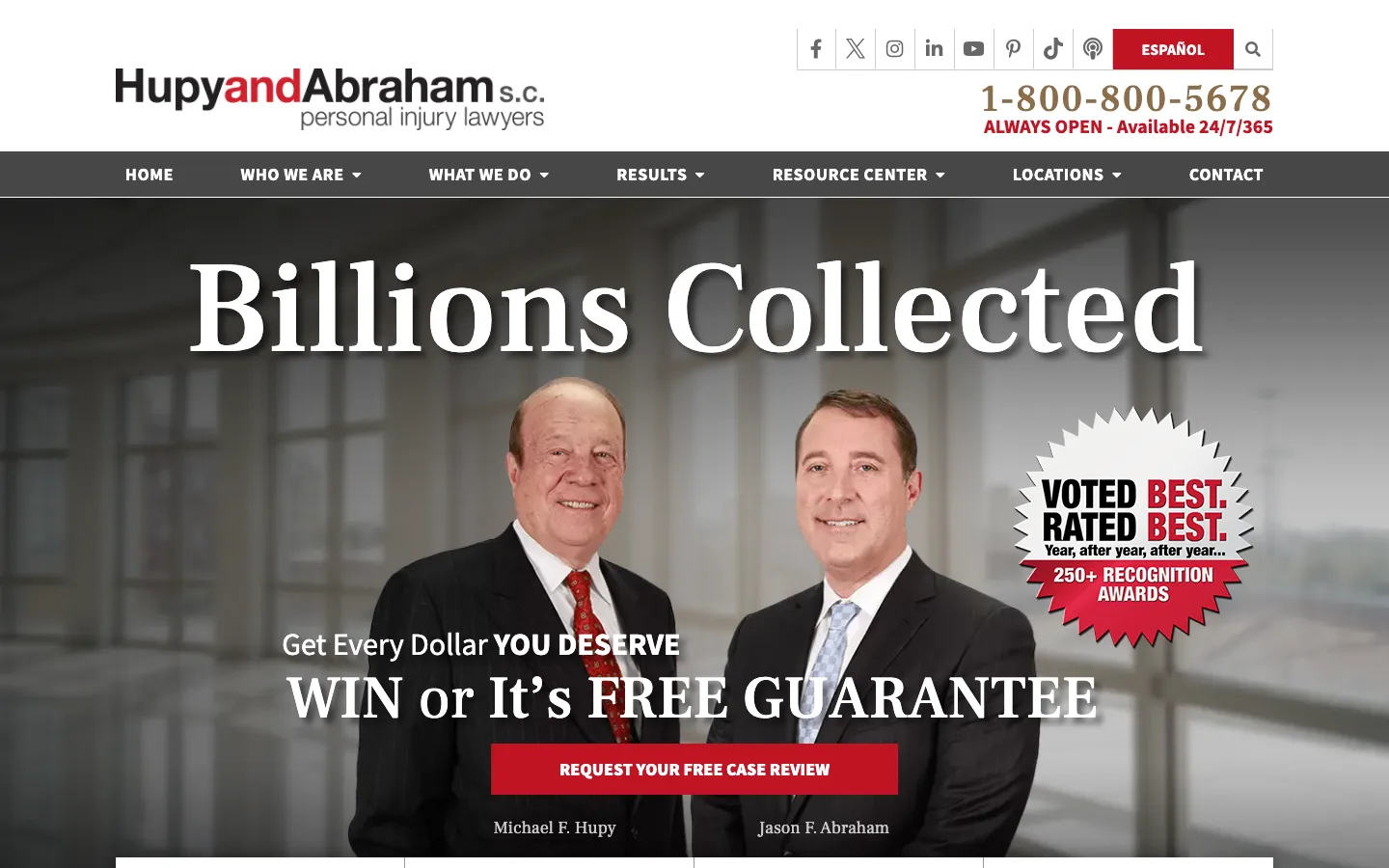 Screenshot of the Hupy and Abraham, S.C. website