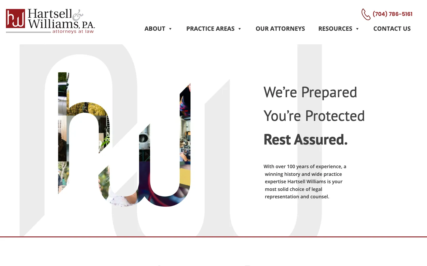 Screenshot of the Hartsell & Williams, P.A. website