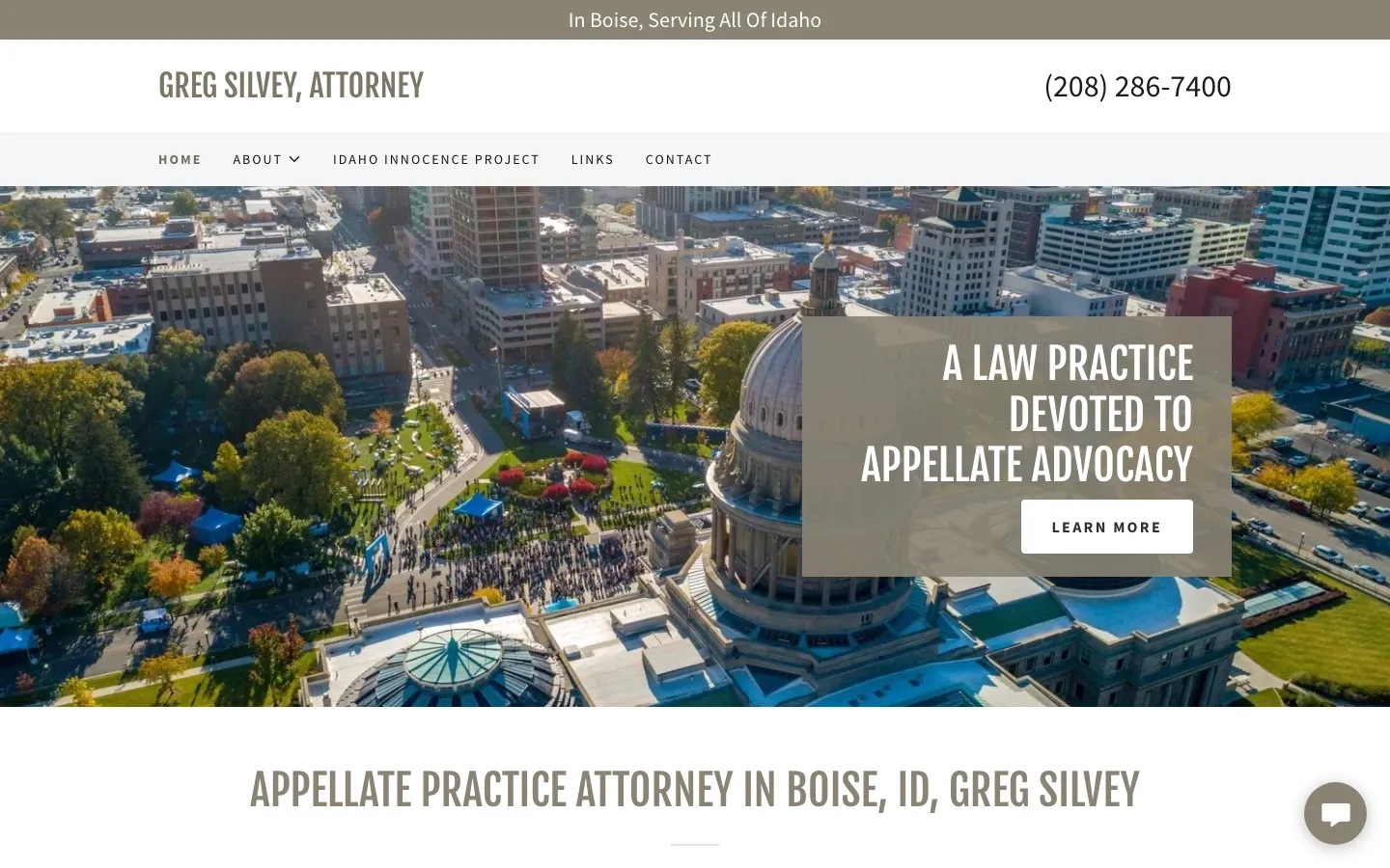 Screenshot of the Greg Silvey, Attorney website