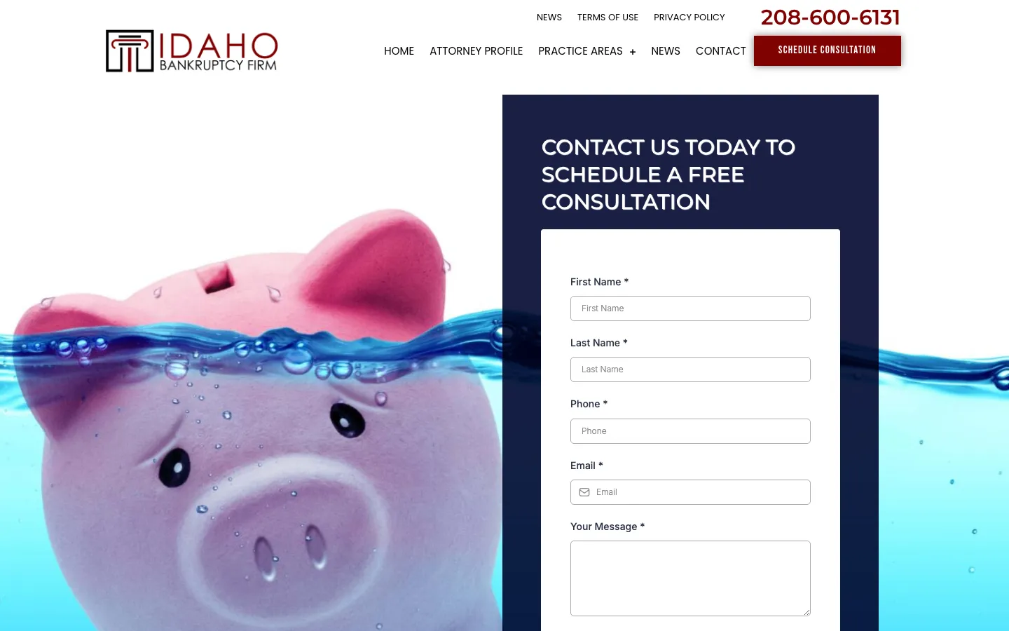 Screenshot of the Idaho Bankruptcy Firm website