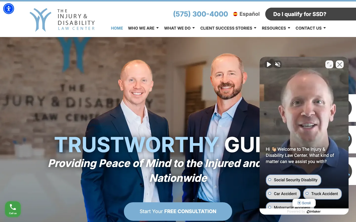 Screenshot of the The Injury and Disability Law Center website