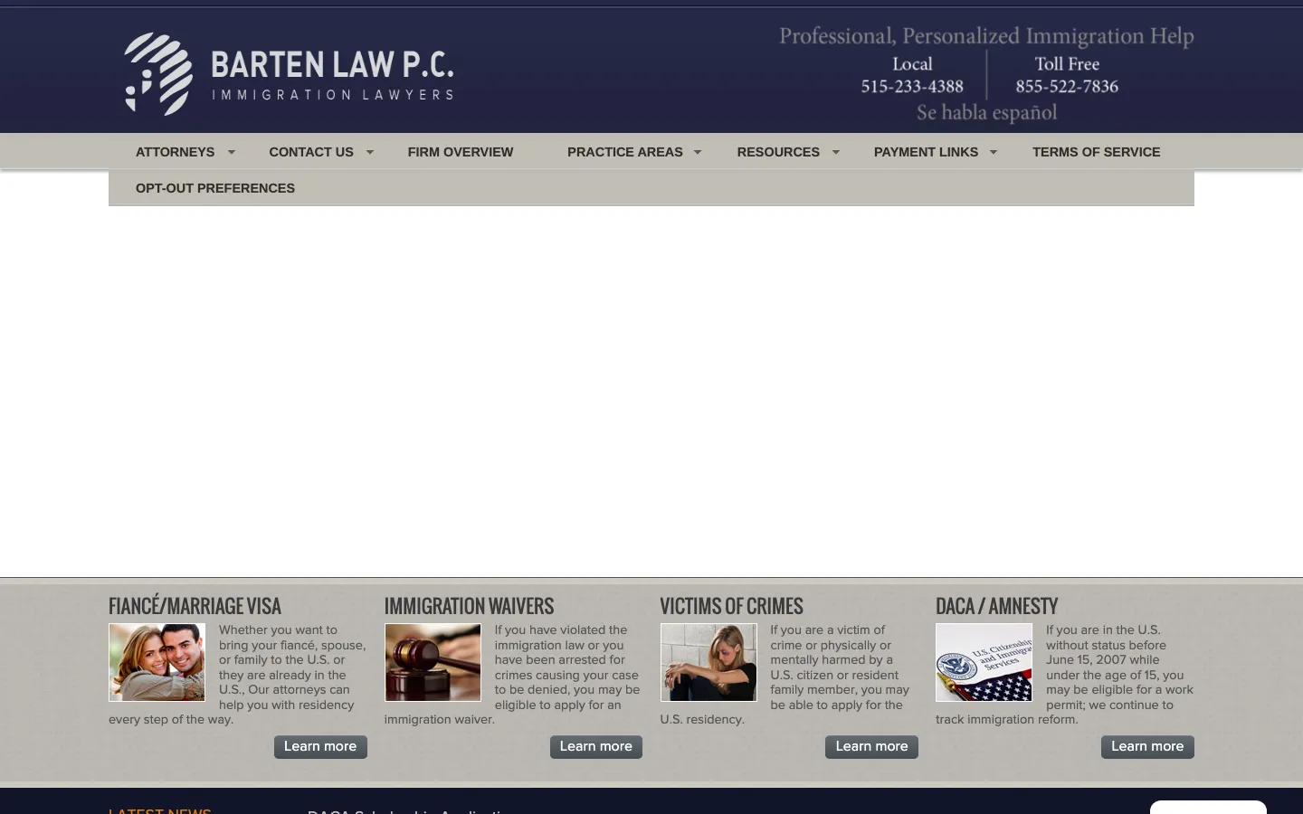 Screenshot of the Barten Law, P.C. website