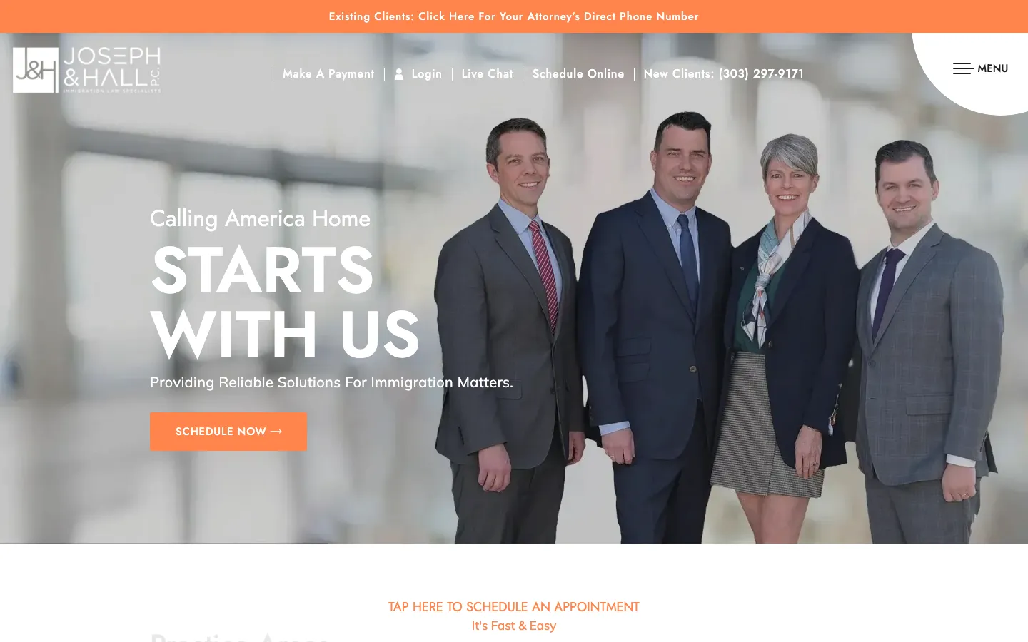 Screenshot of the Joseph & Hall P.C. website