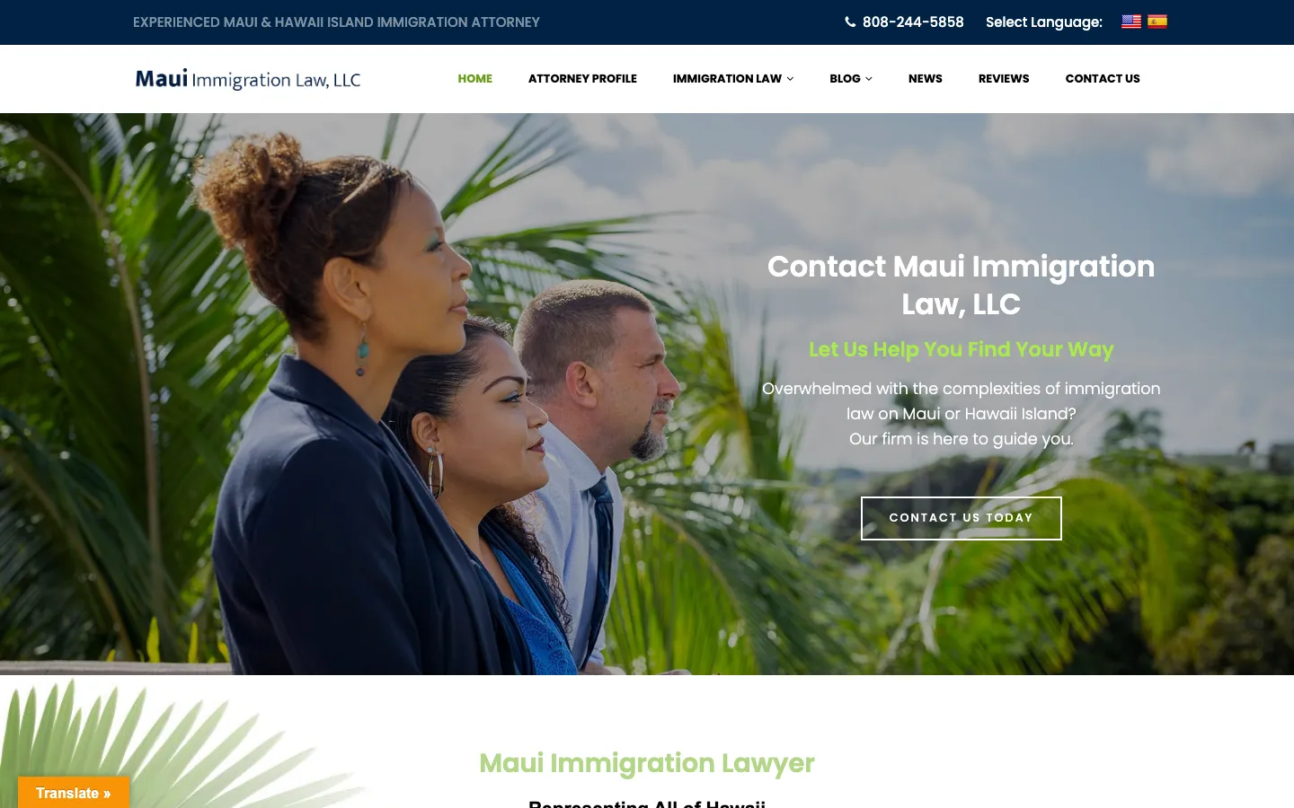 Screenshot of the Maui Immigration Law, LLC website