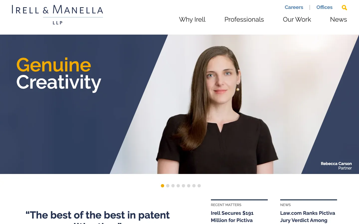Screenshot of the Irell & Manella LLP website