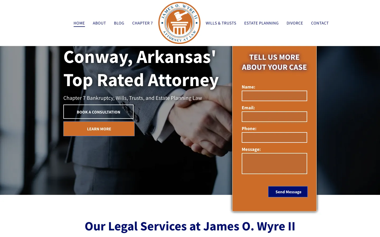 Screenshot of the James O. Wyre II, Attorney at Law website