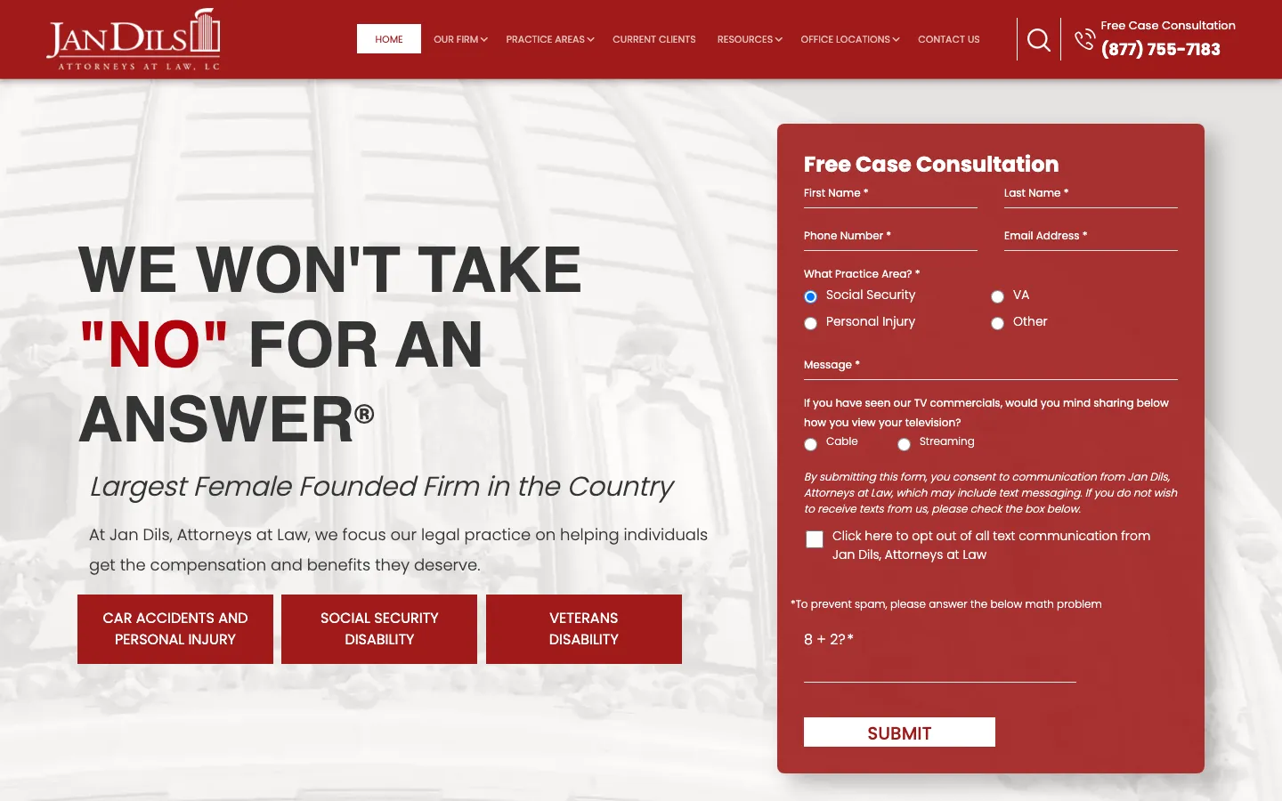 Screenshot of the Jan Dils, Attorneys at Law website