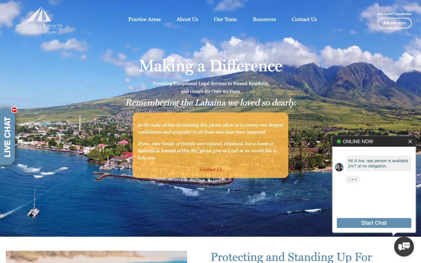 Screenshot of the Law Offices of Apo, Reck & Kusachi website