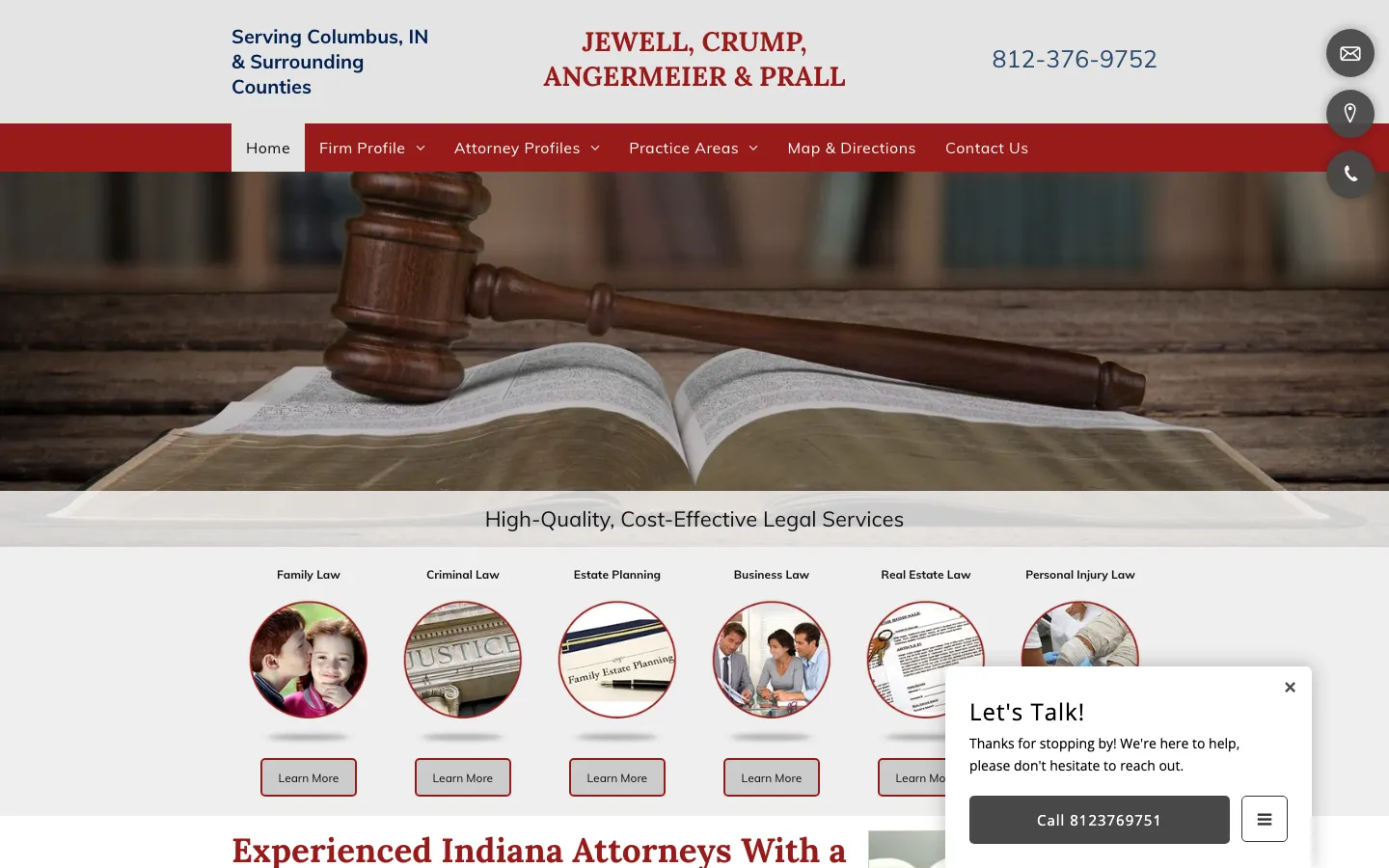 Screenshot of the Jewell, Crump, Angermeier & Prall website