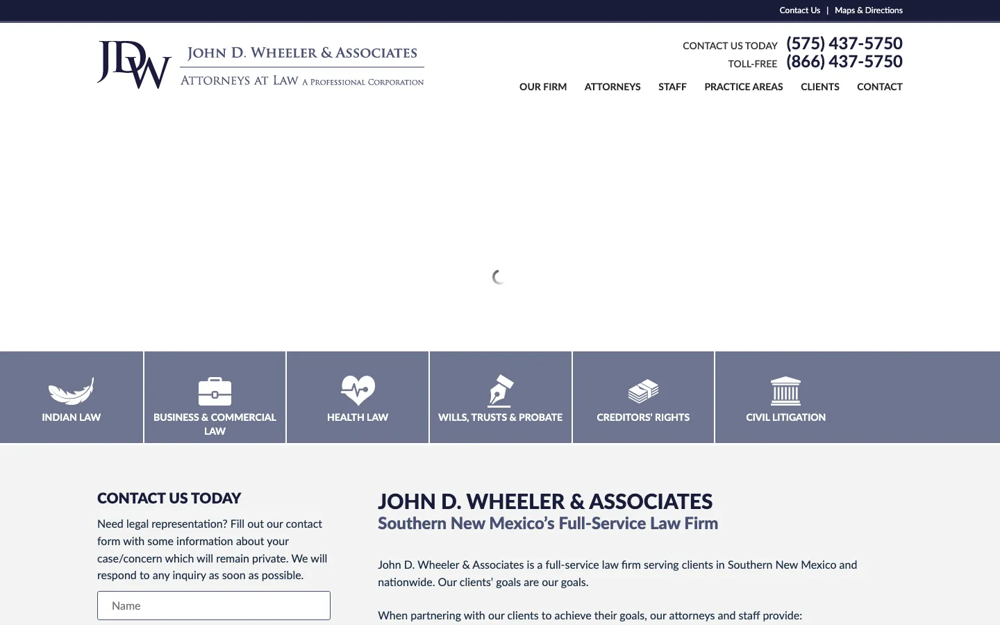Screenshot of the John D. Wheeler & Associates, PC website