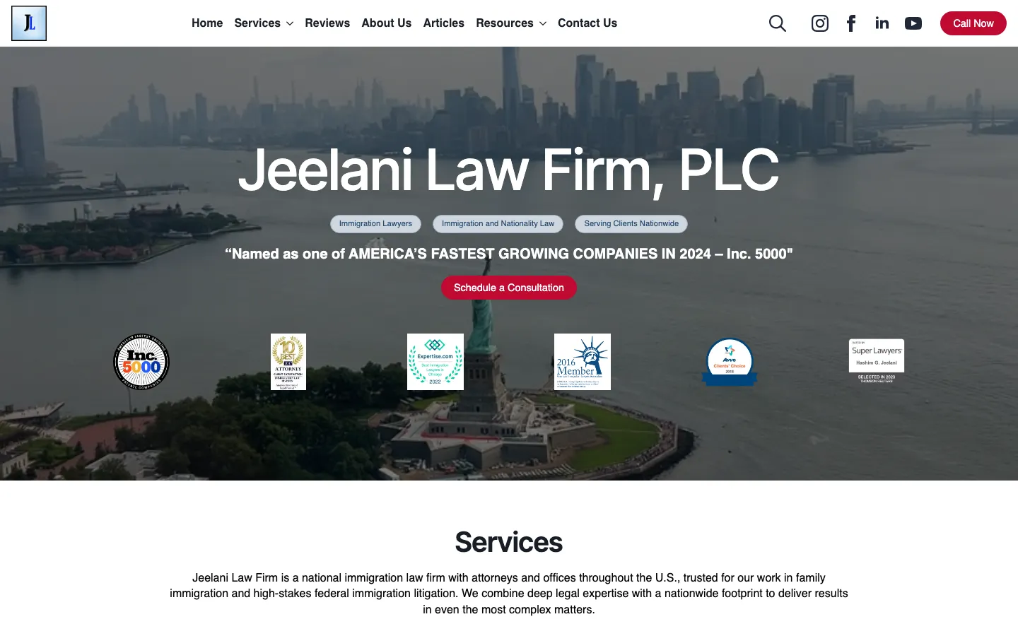 Screenshot of the Jeelani Law Firm, PLC website