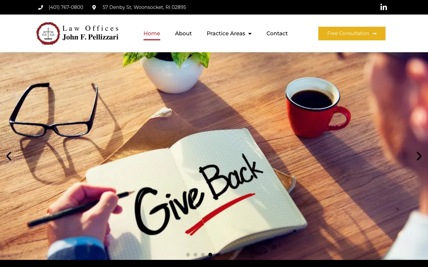 Screenshot of the Law Offices John F. Pellizzari website