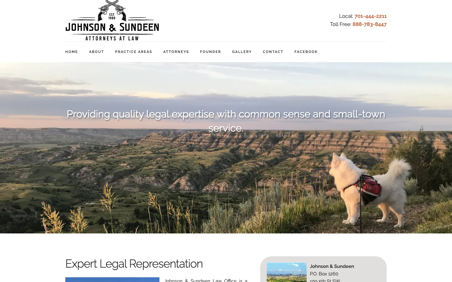Screenshot of the Johnson & Sundeen Law Office website