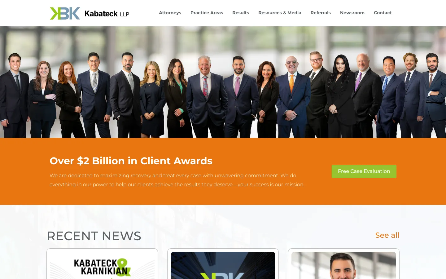 Screenshot of the Kabateck LLP website