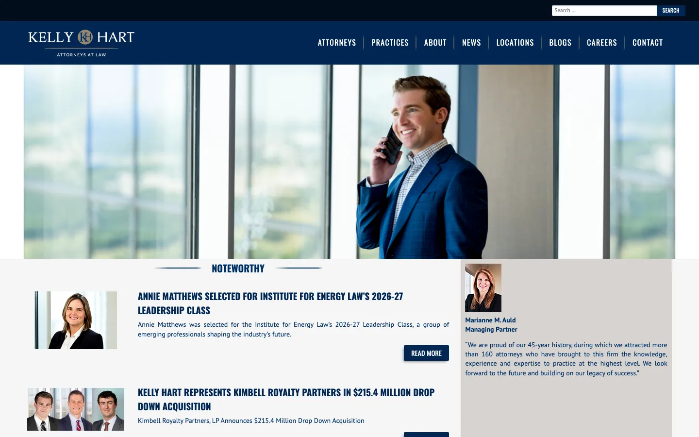 Screenshot of the Kelly Hart & Hallman LLP website
