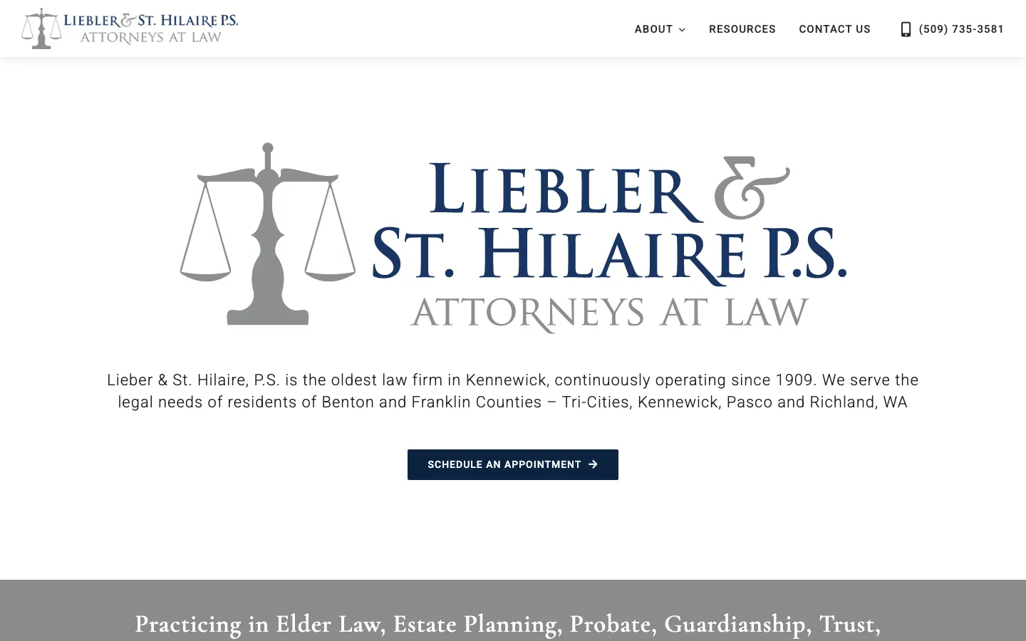 Screenshot of the Liebler & St. Hilaire, P.S. website