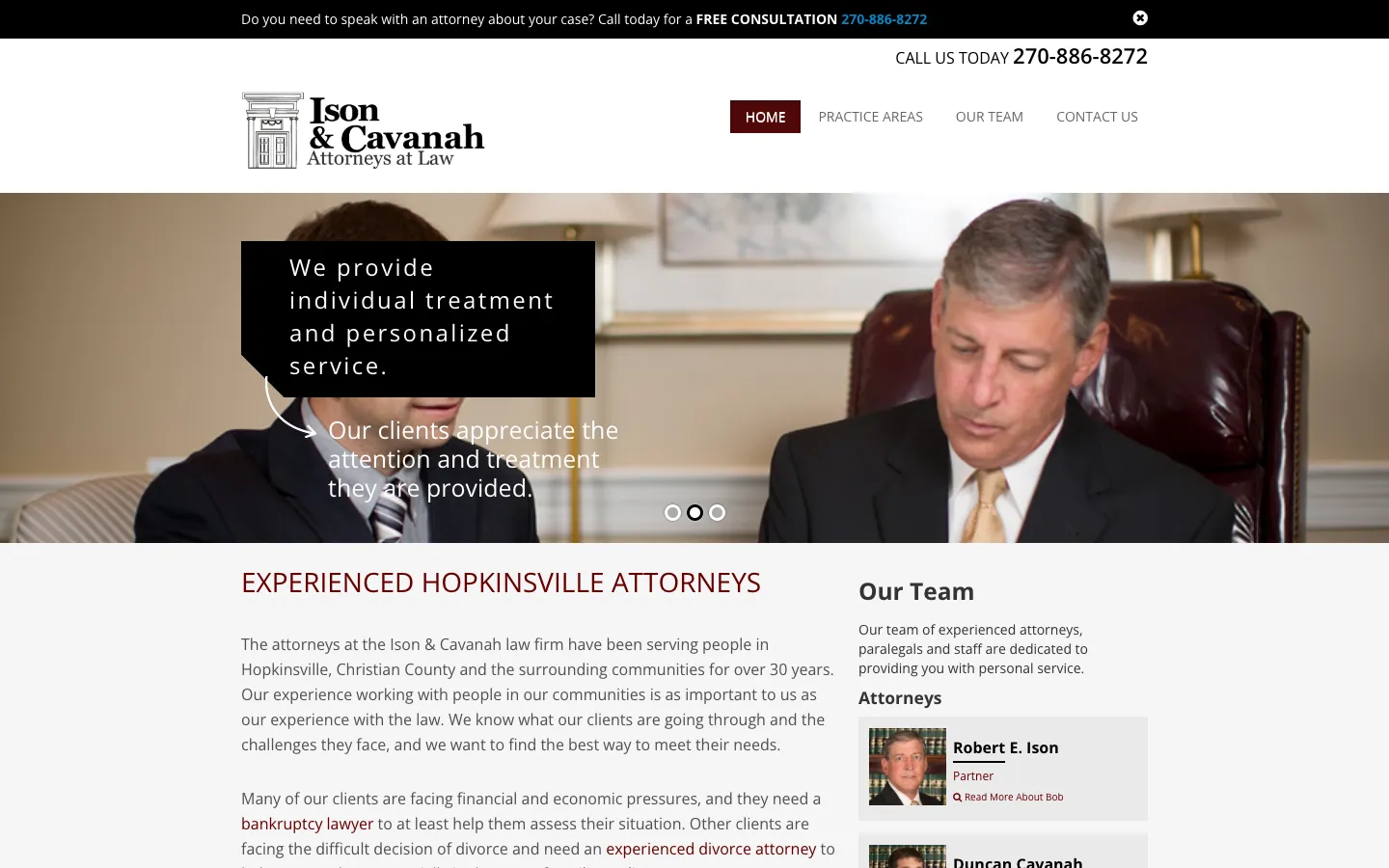 Screenshot of the Ison & Cavanah, LLP website