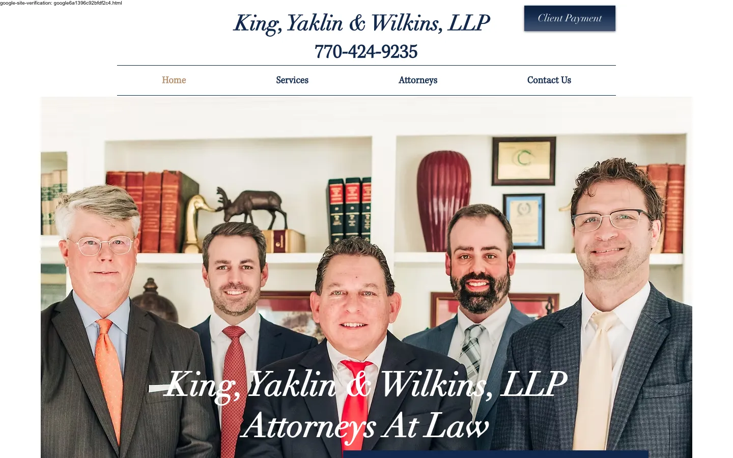 Screenshot of the King, Yaklin & Wilkins, LLP website