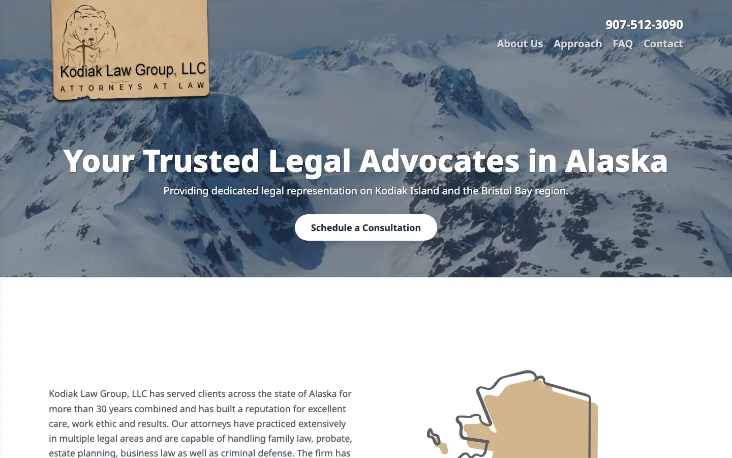 Screenshot of the Kodiak Law Group, LLC website