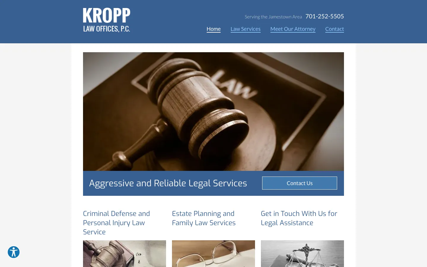 Screenshot of the Kropp Law Offices, P.C. website