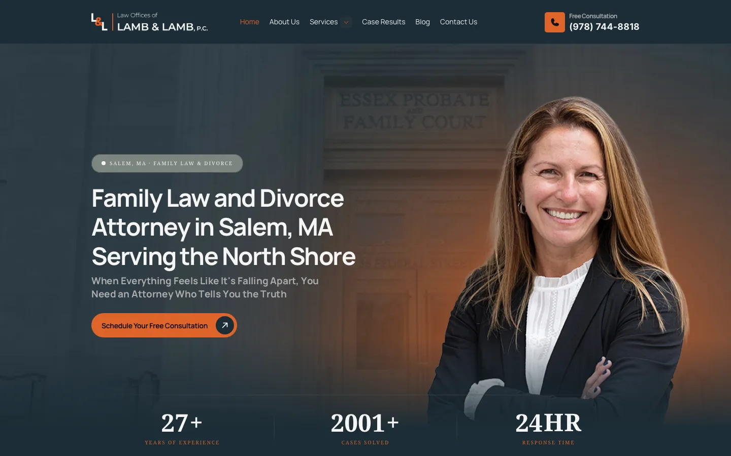 Screenshot of the Lamb & Lamb, P.C. website