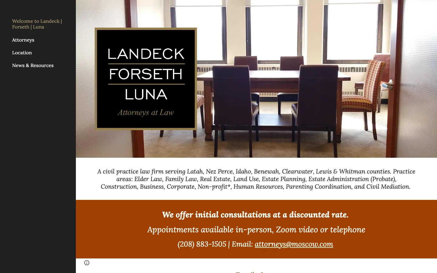 Screenshot of the Landeck | Forseth | Luna website