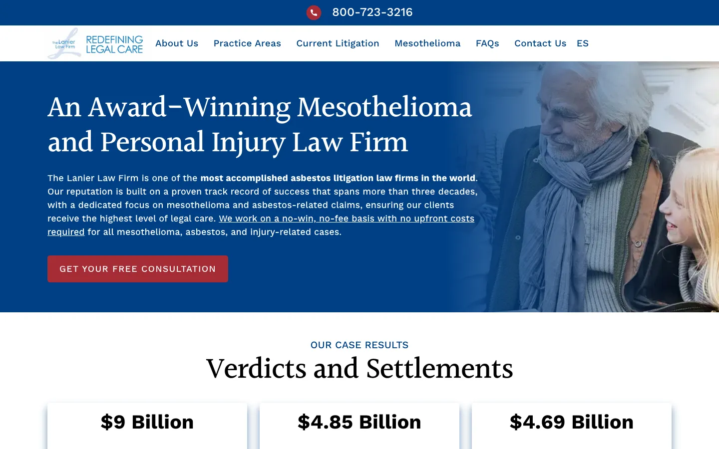 Screenshot of the The Lanier Law Firm, P.C. website