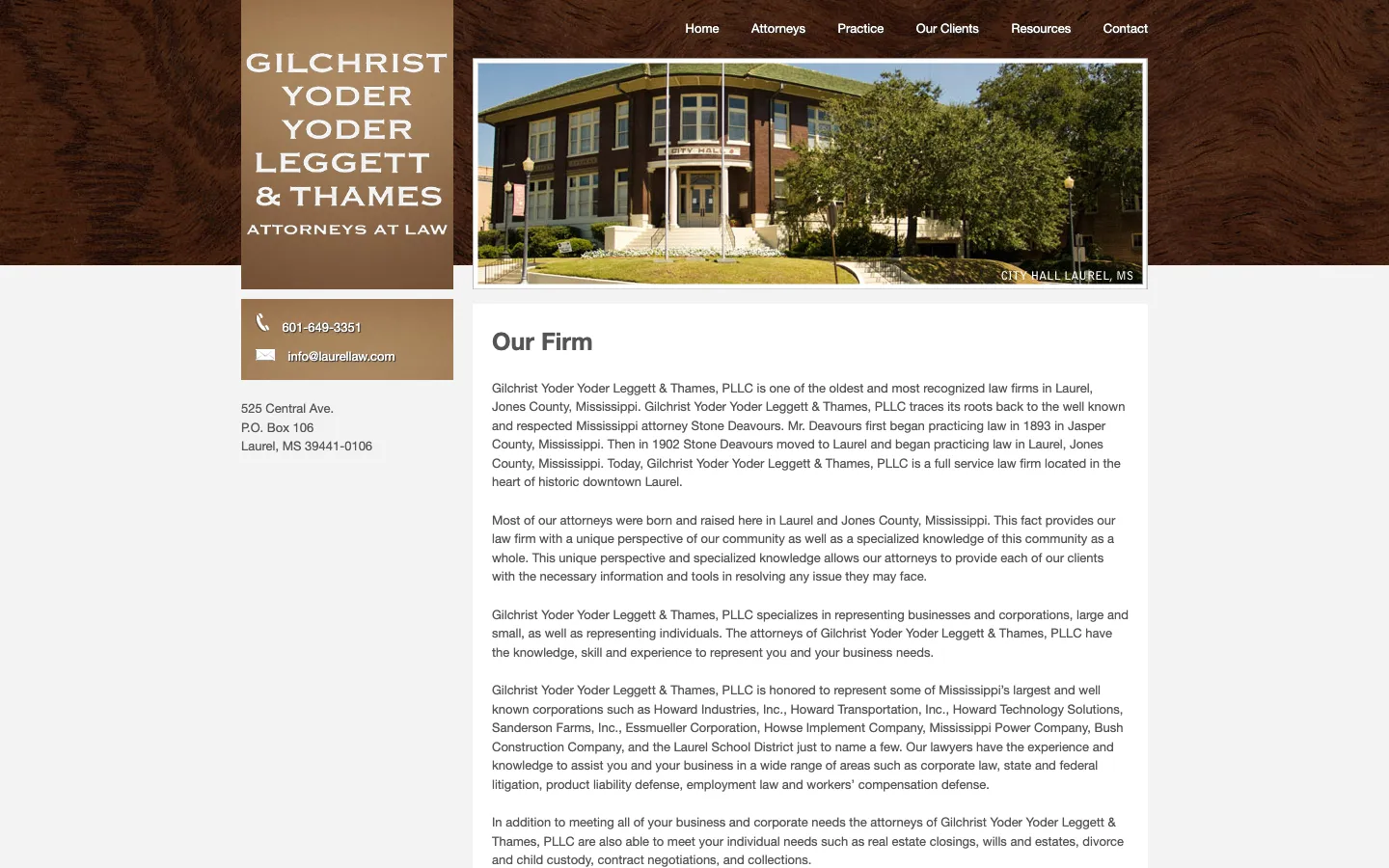 Screenshot of the Gilchrist Yoder Yoder Leggett & Thames, PLLC website