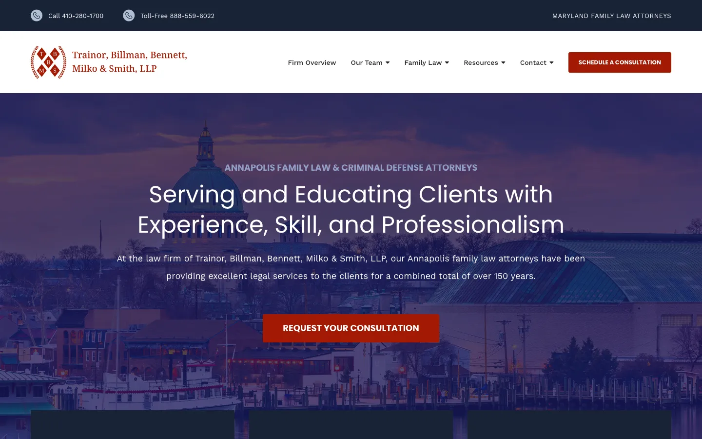 Screenshot of the Trainor, Billman, Bennett, Milko & Smith, LLP website