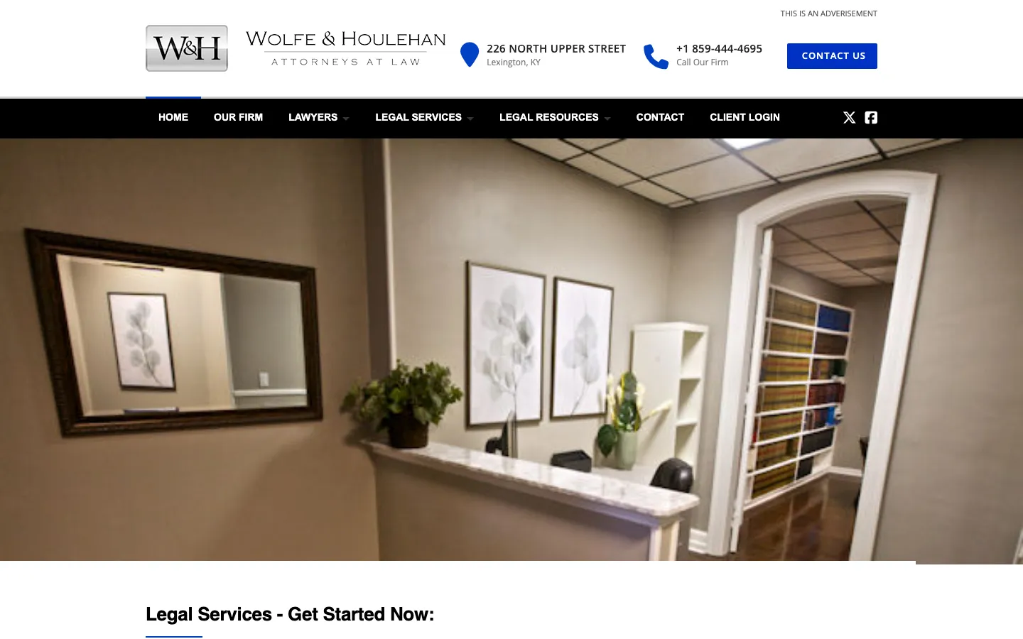 Screenshot of the Wolfe & Houlehan Law Firm website