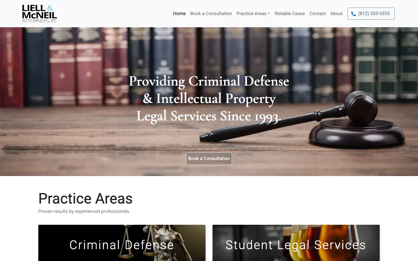 Screenshot of the Liell & McNeil Attorneys, PC website