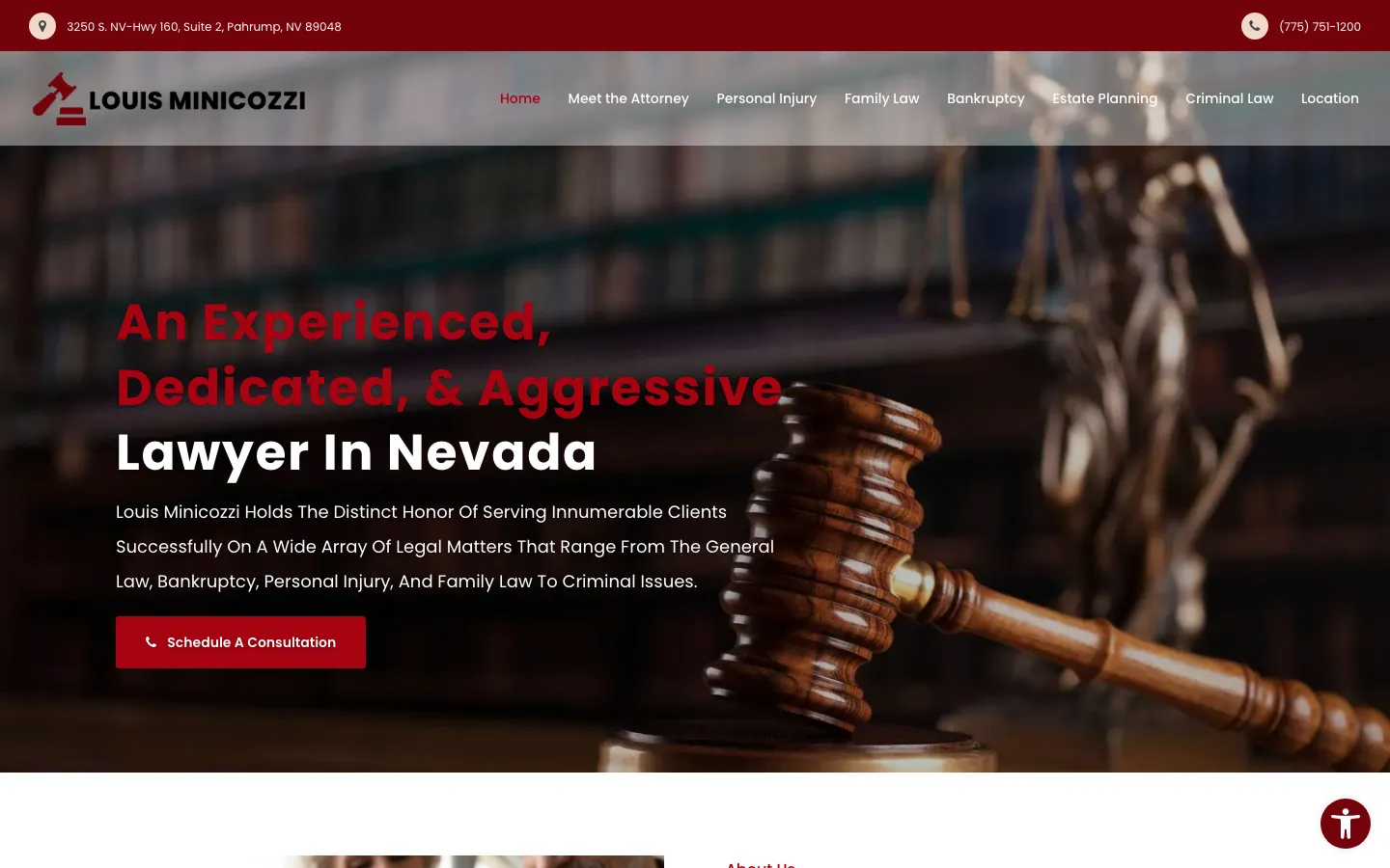 Screenshot of the Louis Minicozzi, Attorney at Law website