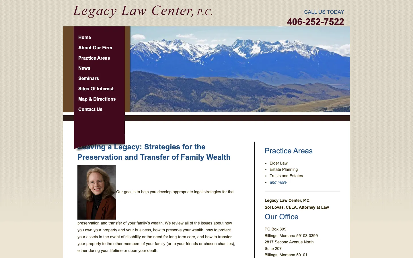 Screenshot of the Legacy Law Center, P.C. website