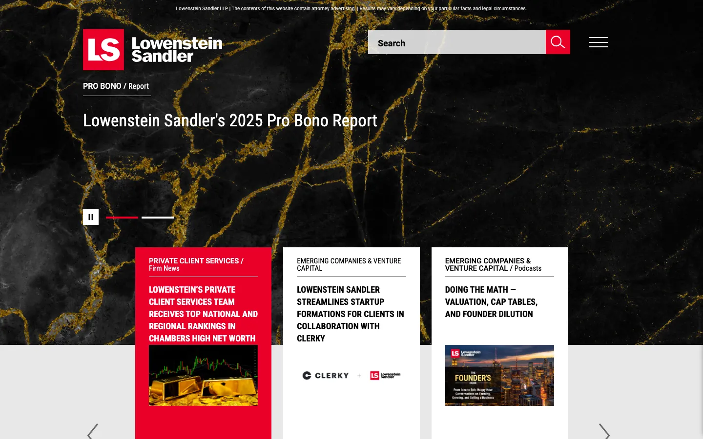 Screenshot of the Lowenstein Sandler LLP website