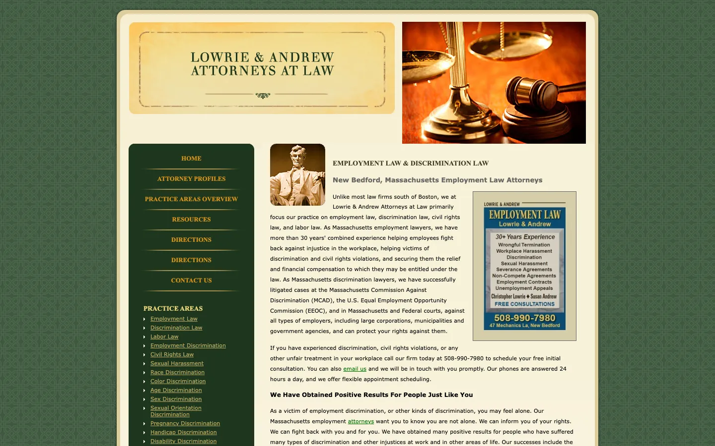Screenshot of the Lowrie & Andrew Attorneys at Law website