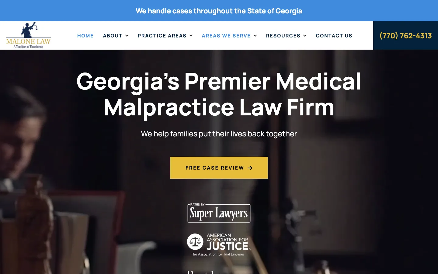 Screenshot of the Malone Law website