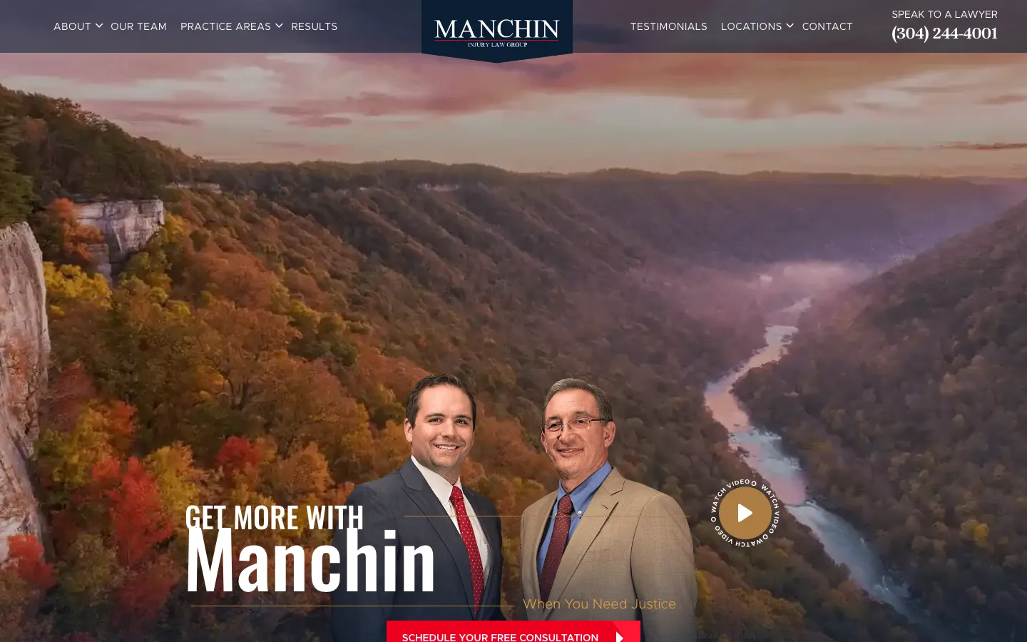 Screenshot of the Manchin Injury Law Group, PLLC website