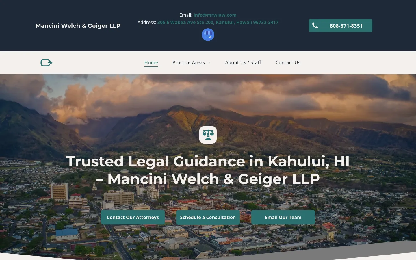 Screenshot of the Mancini Welch & Geiger LLP website