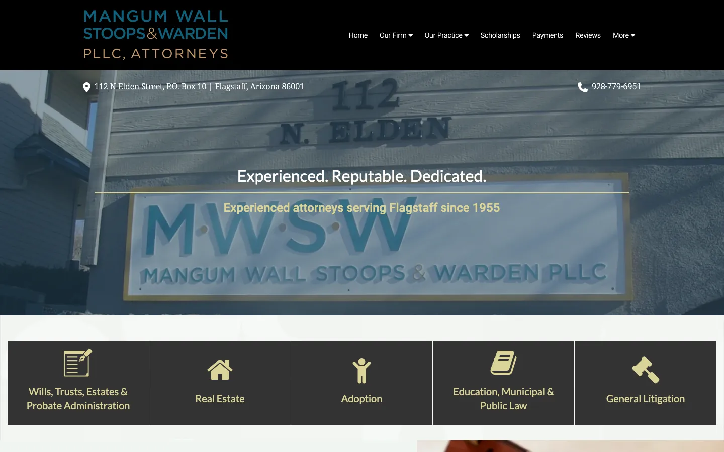 Screenshot of the Mangum, Wall, Stoops & Warden, P.L.L.C. website