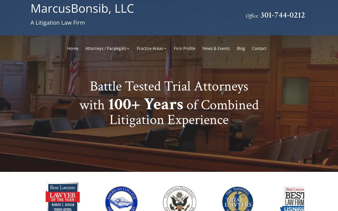 Screenshot of the MarcusBonsib, LLC website