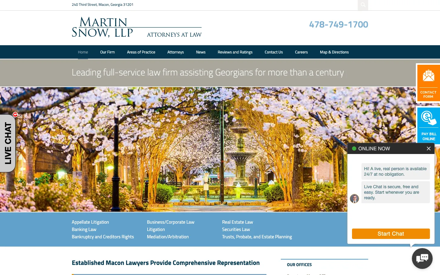 Screenshot of the Martin Snow, LLP website