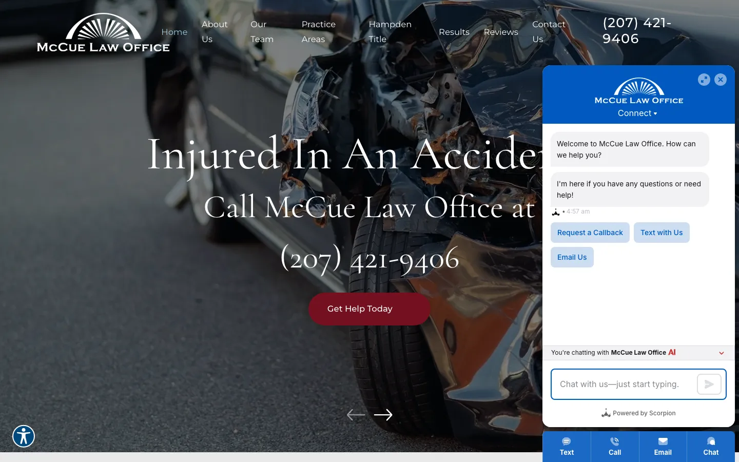 Screenshot of the McCue Law Office website